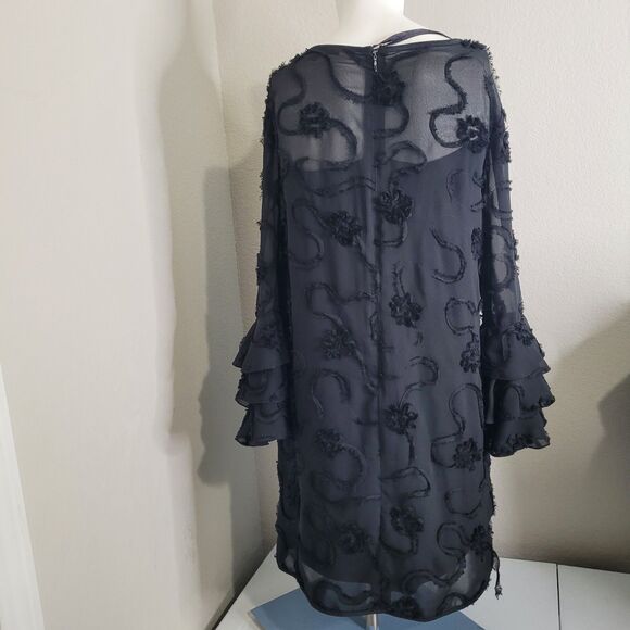 Madison Leigh size 10 dress lining sheer flower texture zip ruffle flare sleeve - Picture 2 of 12